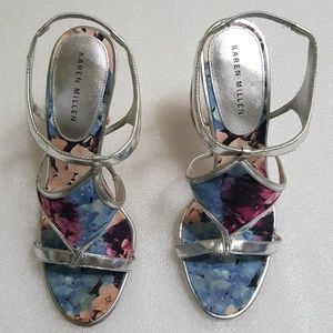 KAREN MILLEN  silver flowers print heels size 37